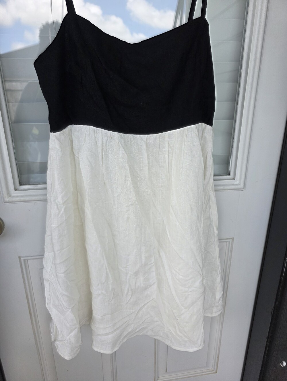 1.STATE Colorblock Midi Dress Large Black White Linen Blend Sundress Spaghetti - Picture 5 of 10